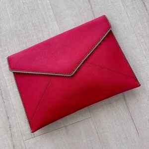 Rebecca Minkoff Red Leather Envelope Clutch Zip Edge Foldover Bag